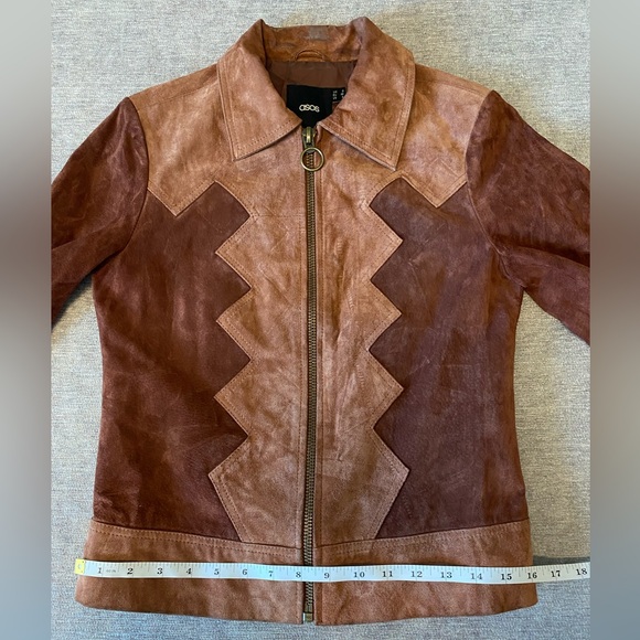 SUEDE PATCHWORK 70s STYLE ZIP UP LEATHER JACKET - Picture 10 of 14